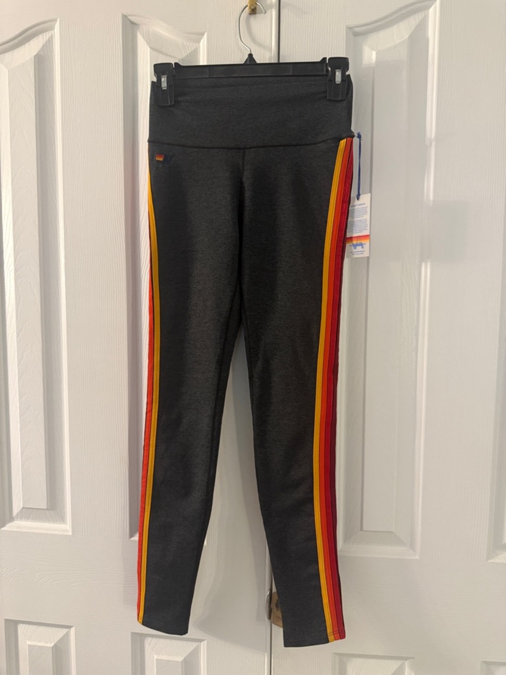 Aviator nation Charcoal Leggings with Red & Yellow Side Stripes